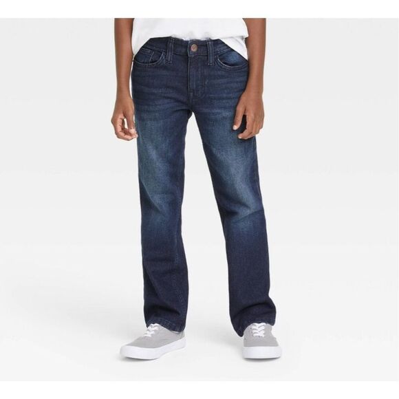 Cat & Jack Boy's Blue Jeans Adjustable Waist Size 10 Husky Straight Leg NWT - Picture 1 of 7